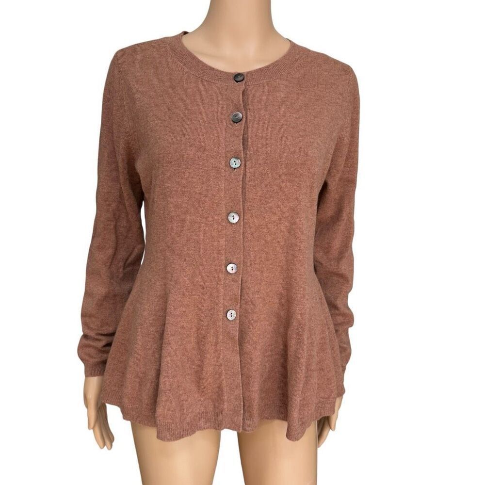 Pure Collection 100% Cashmere Button Down peplum Sweater cardigan brown size 6